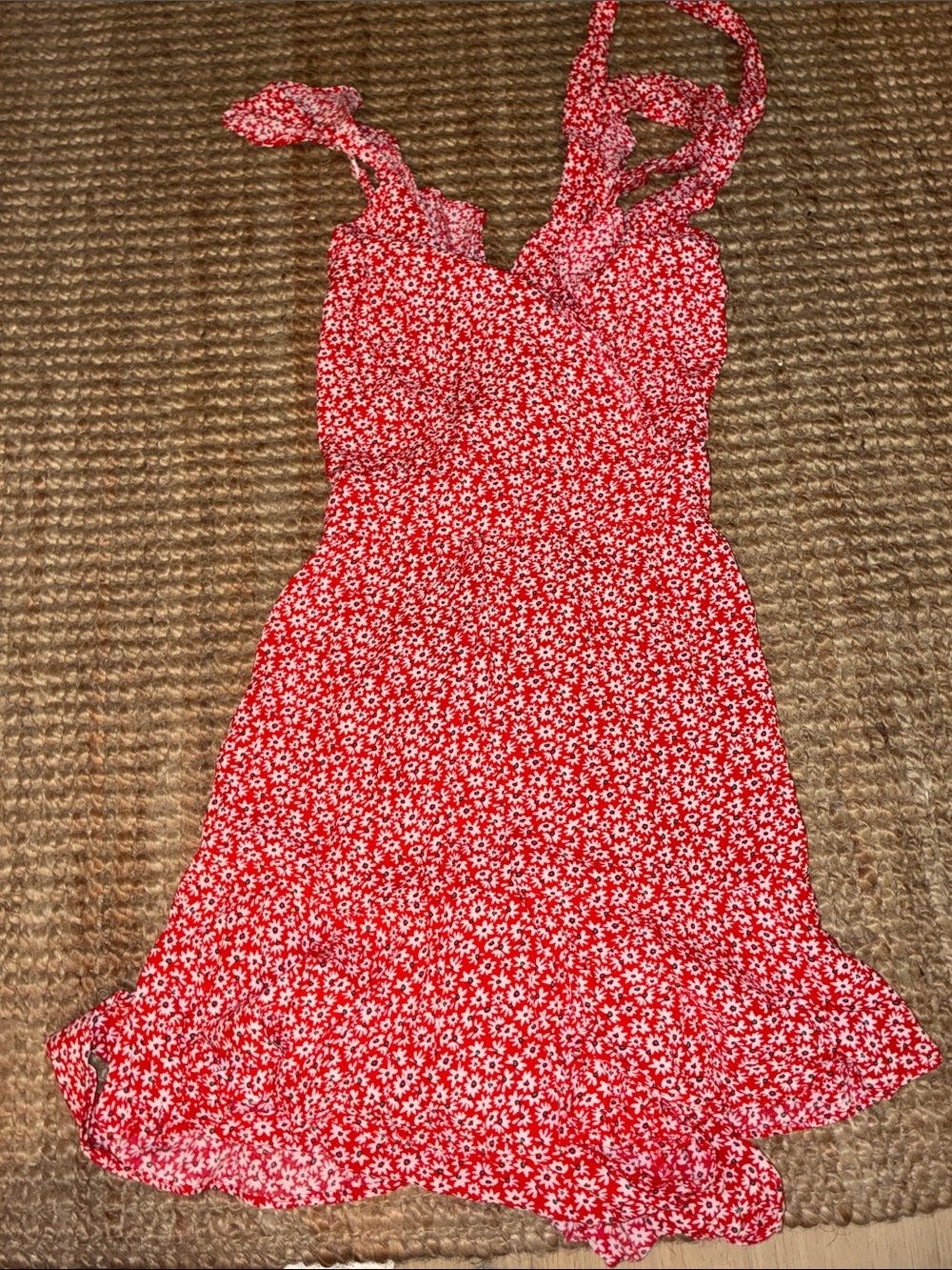 SHEIN Red Floral Backless Halter Romper